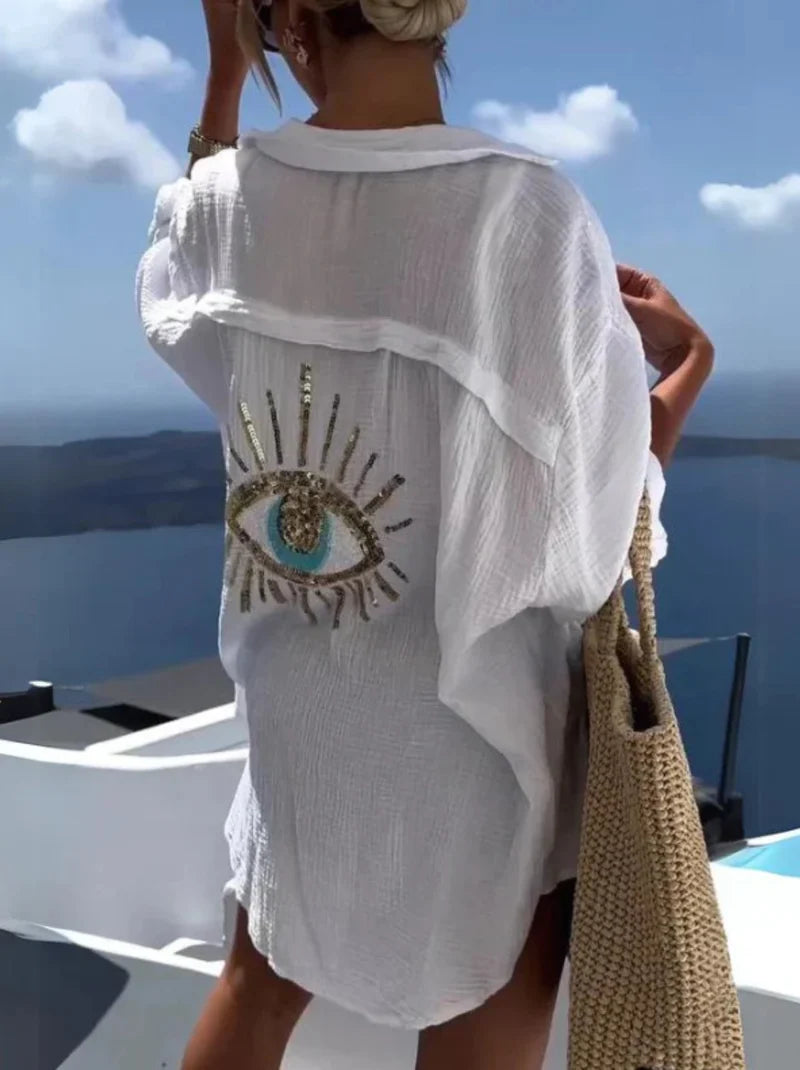 Evil eye pailletten zomerblouse