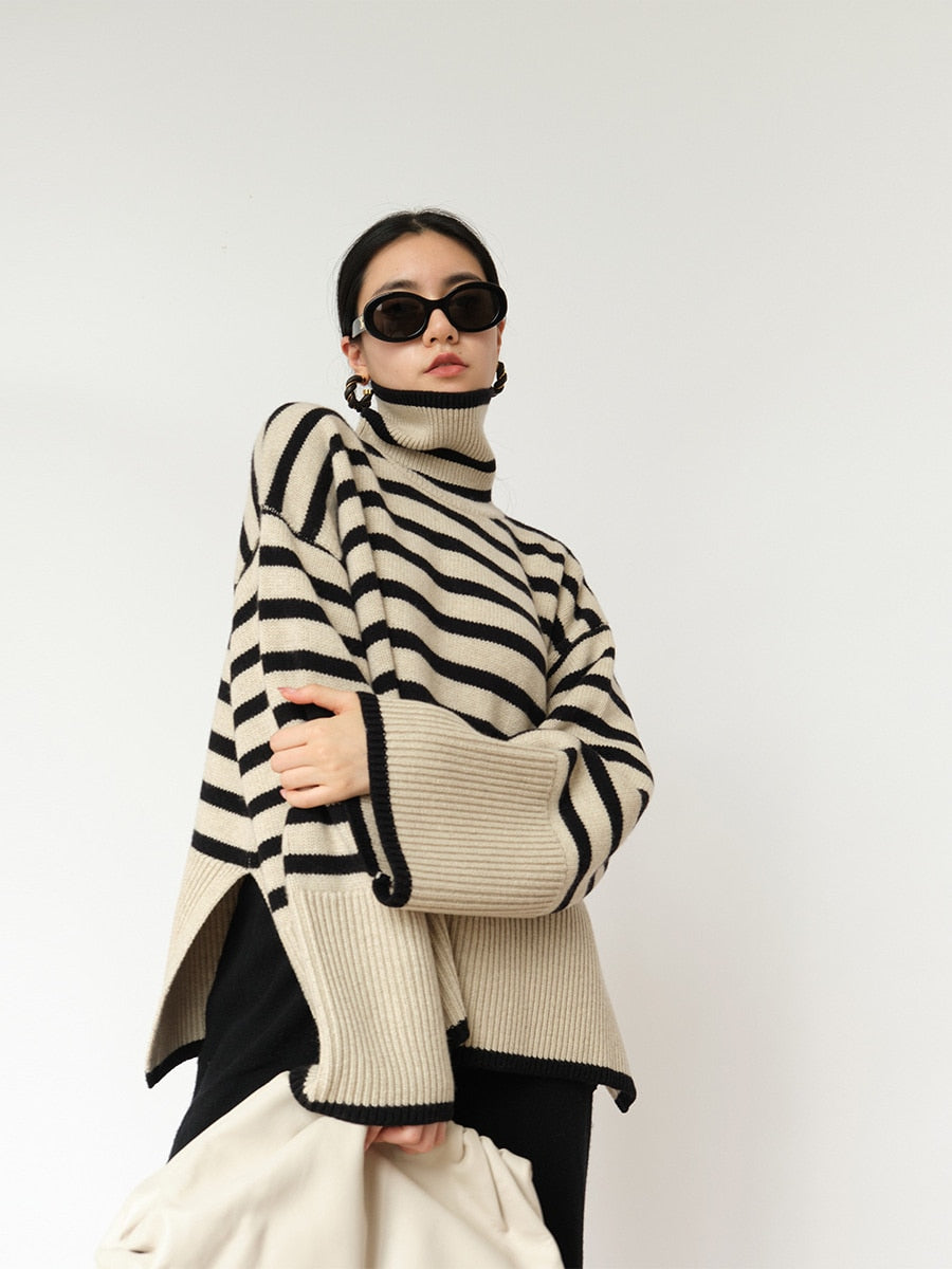 Striped high neck - Knitted jumper