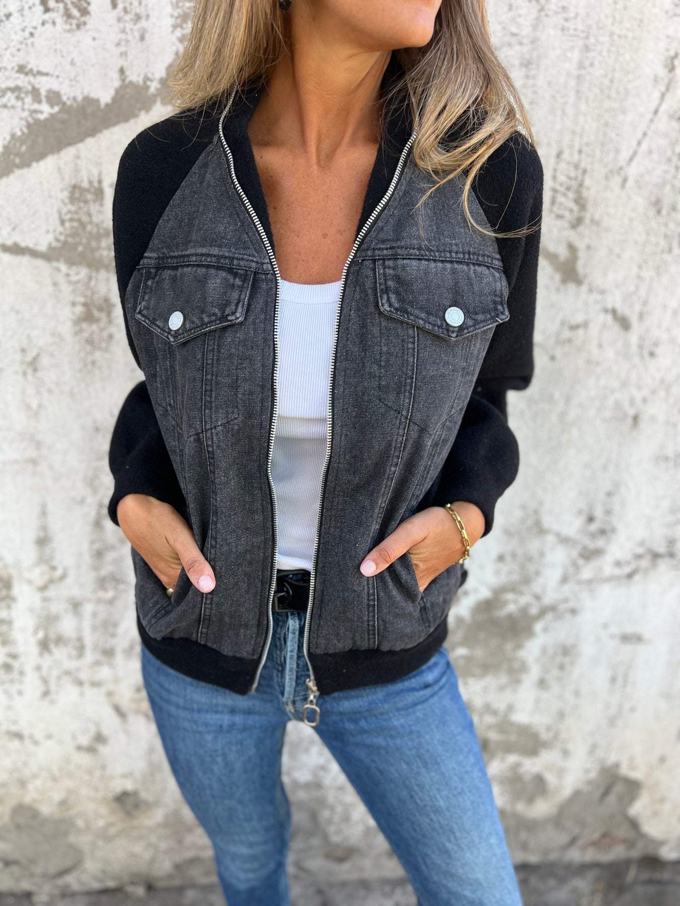 Casual V-neck Zipper Jacket