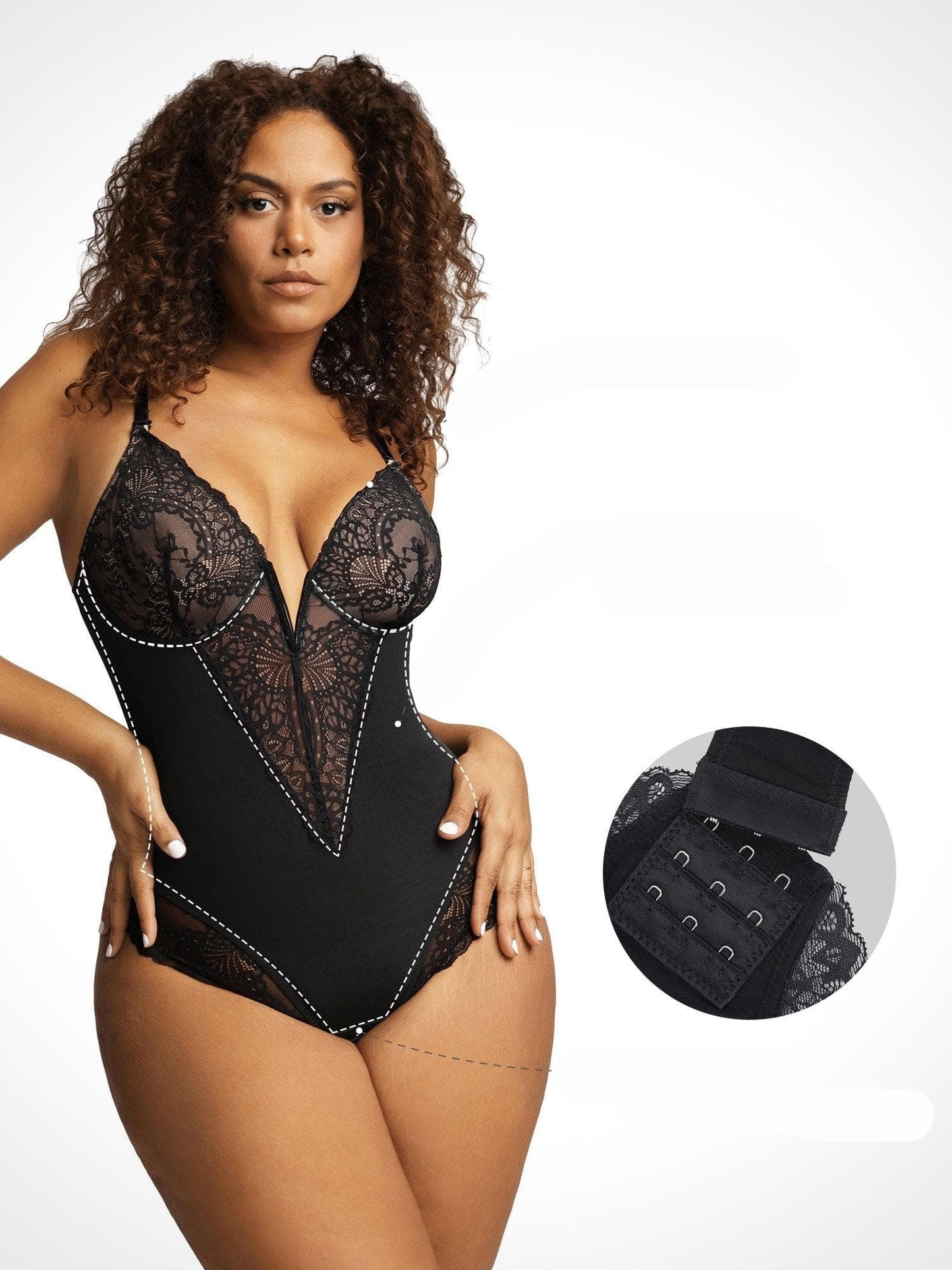 Kanten Deep-V Hals Bodysuits