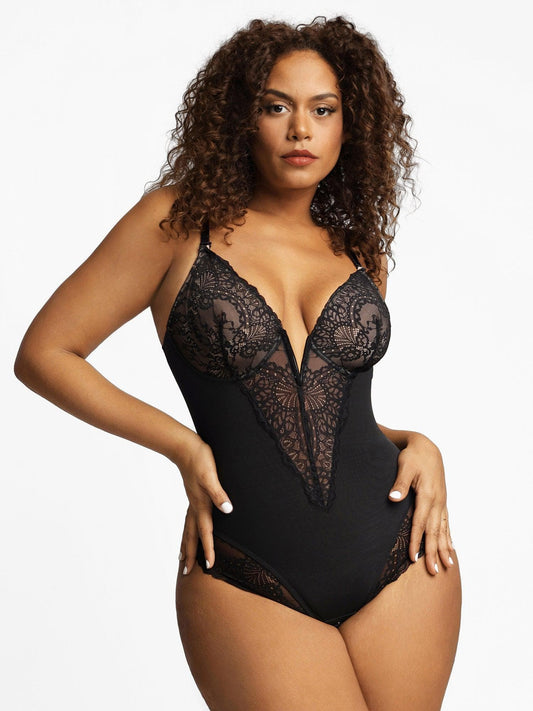 Kanten Deep-V Hals Bodysuits