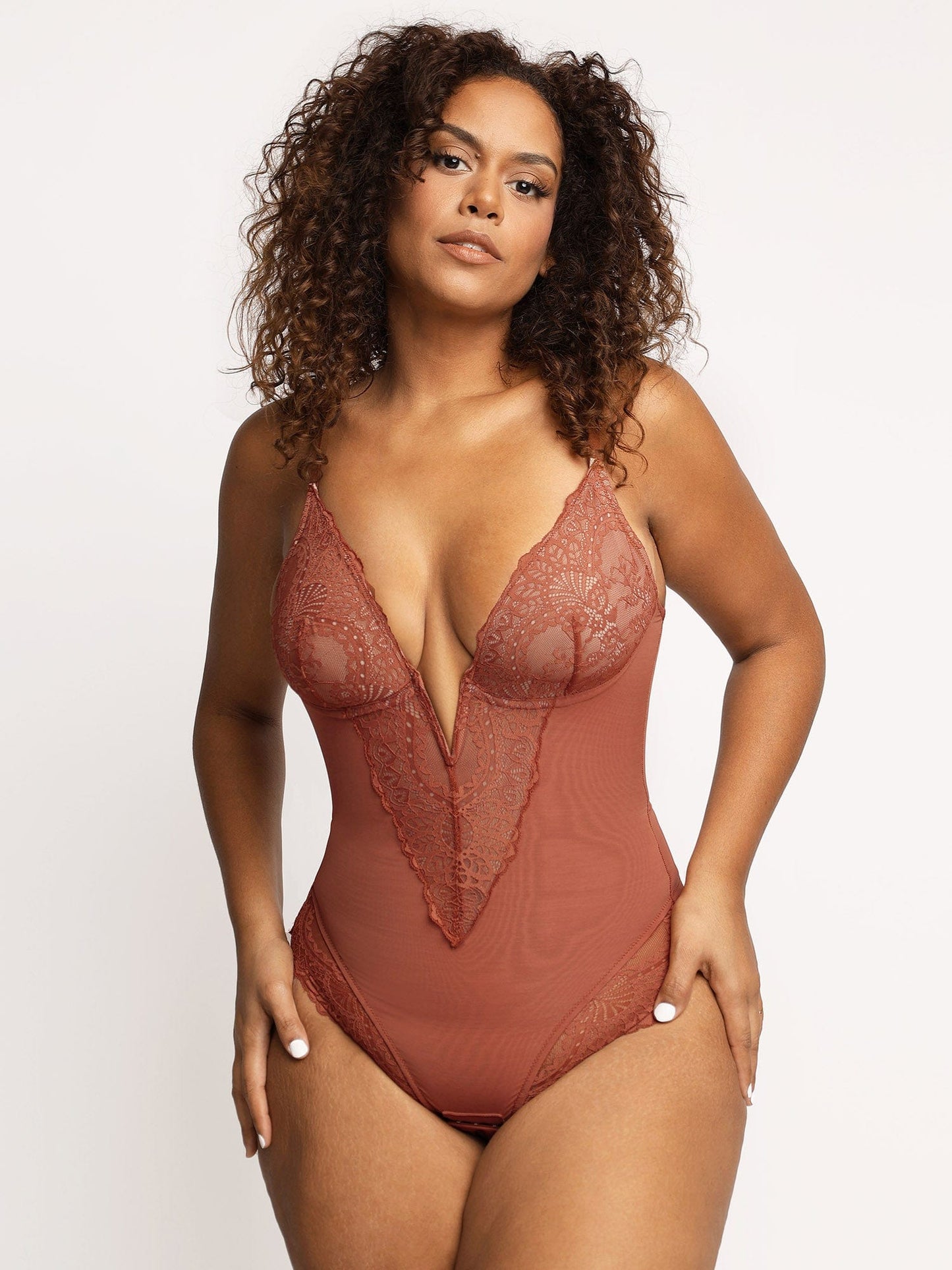 Kanten Deep-V Hals Bodysuits